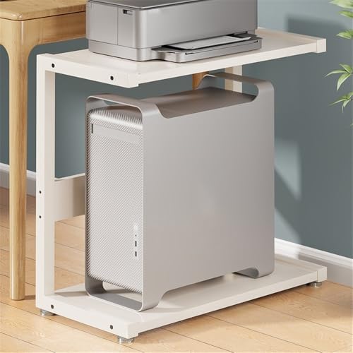 Soporte para CPU móvil con ruedas bloqueables, estante doble resistente para oficina y escritorio de juegos (Blanco) (Pequeño) miniatura 6