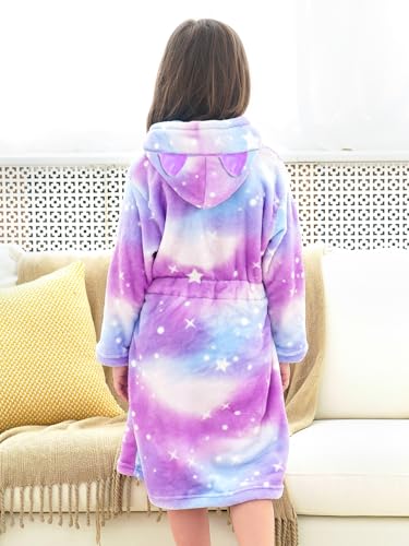 Image of Doctor Unicorn Soft Hooded Rainbow Bathrobe Sleepwear for Girls