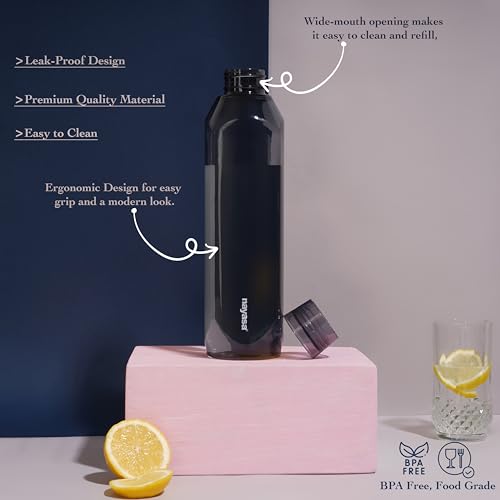 Image of Nayasa Space Plastic Water Bottle 1150 ml | Set of 6 | BPA-Free Fridge Bottle for Home, Office, School, Gym | Leak-Proof & Durable | Grey