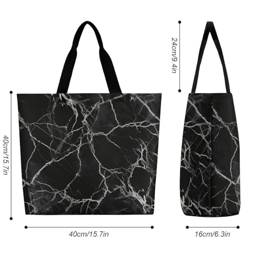 Black Marble Large Grocery Tote Bag Women Fashion Handbag Duty Reusable Shoulder Bag for Travel Vacation Shopping Beach Bags2