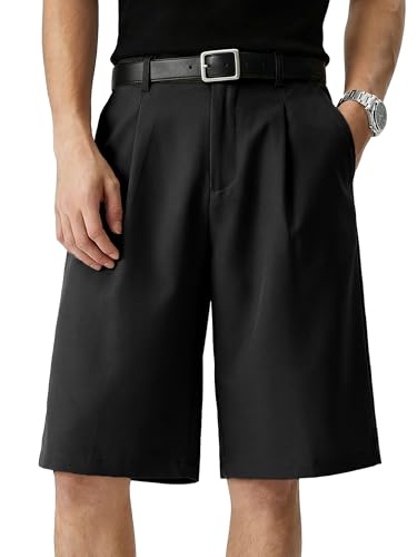 JMIERR Mens Casual Elastic Waist Baggy Dress Shorts Loose Fit Pleated Stretch Office Work Business Shorts L Black