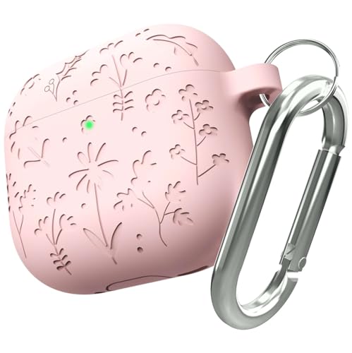 Image of New Engraved Soft Silicone Case Compatible with Apple AirPods 4 Generation (2024) with Keychain, Full 360 Protection Dust-Proof Shockproof Case Cover (Cover Only) (Pink)