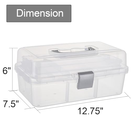 Image of Tosnail 12-Inch 3 Layers Plastic Craft Organizer Box Storage Container First Aid Carrying Case for Sewing, Painting, Arts - Clear