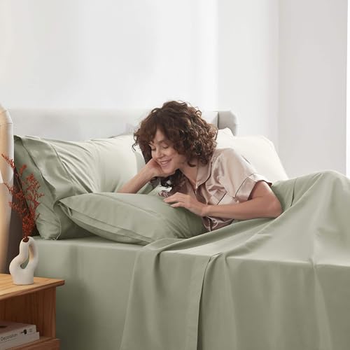 Image of Nestl Extra Deep Twin Sheet Set - 4 Piece Breathable & Cooling Sheets - Hotel Luxury Bedding Set w /18-24 Inch Deep Pockets - Easy & Secure Fit - Super Soft, Wrinkle Free & Comfy - Light Sage