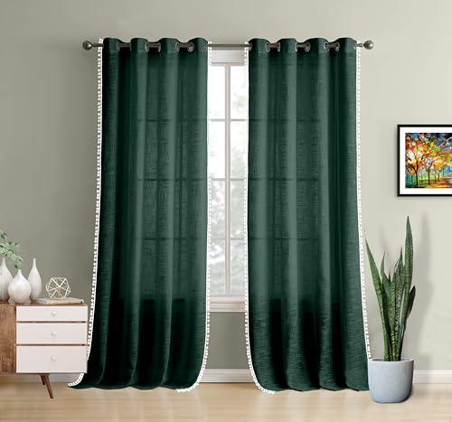 Image of THE LINEN COMPANY Cotton Linen Solid Curtain Set with Eyelet Rings (Sea Green, Door- 7.5 Feet)