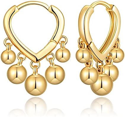 KesaPlan Sterling Silver Huggie Hoop Earrings for Women 14K Gold Plated Trendy Cubic Zirconia/Bead/Bar/Ball Dangle Earrings for Girls
