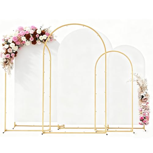 Toolterritary Metal Arch Backdrop Stand and Cover Set, 7.2FT, 6.6FT, 6FT Wedding Arch Frame, Easy to Assemble, Gold Arch Stand for Birthday, Party, Baby Shower, Graduation Ceremony