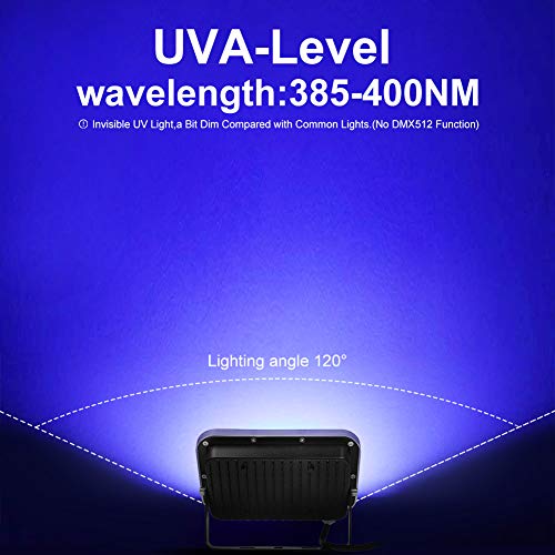 Image of 2 Pack 30W Purple Led Black Lights Flood Light with Plug(5ft Cable), IP66 Waterproof, for Blacklight Party, Stage Lighting, Aquarium, Body Paint, Fluorescent Poster, Neon Glow, (30W)