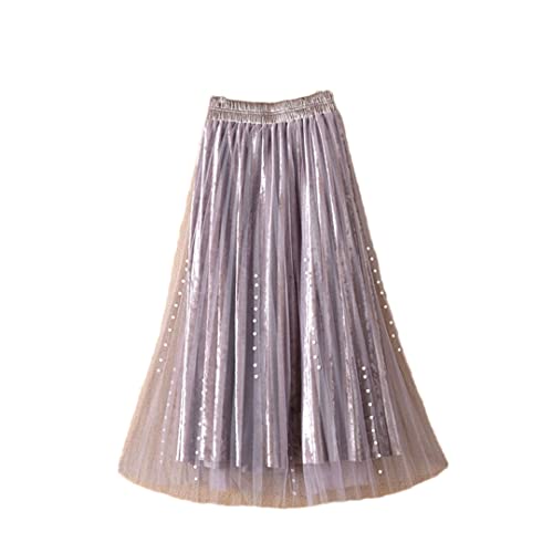 Jupe trapèze en tulle perlé champagne pour fête en taille unique