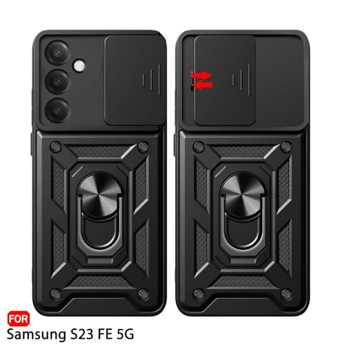 Image of TheGiftKart Tough Armor Bumper Back Cover Case for Samsung Galaxy S23 FE 5G | Sliding Camera Cover, Kickstand & Ring Holder | 360 Protection Back Cover for Samsung Galaxy S23 FE 5G (PC & TPU, Black)