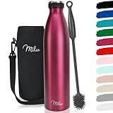 Milu Edelstahl Trinkflasche 500ml, 750ml, 1000ml – Thermosflasche, Isolierte Wasserflasche, Auslaufsichere Isolierflasche doppelwandig, Kohlensäure geeignet – inkl. Reinigungsbürste (Berry, 750ml)