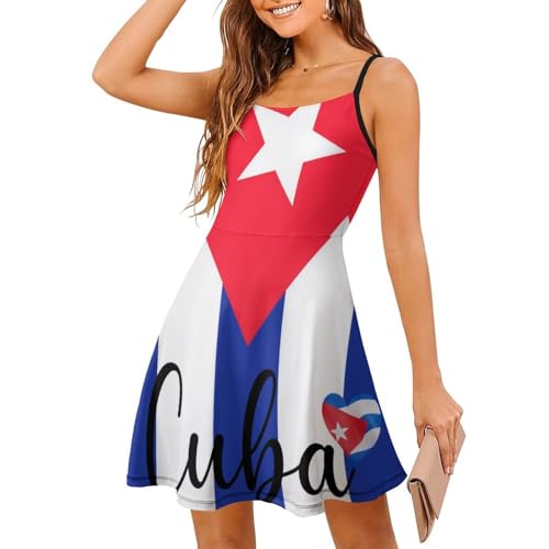 KAOEOSI Cuba Cuban Women's Sling Dress Summer Sleeveless Knee Length A Line Dresses M