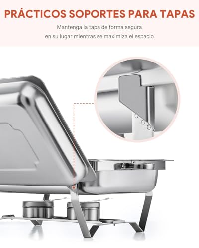 Wilprep Set of 4 Chafing Dish Buffet 8.5L, Stainless Steel Food-Grade Buffet Warmer with Foldable Frame (4×GN1/1)