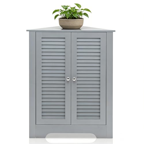 LIFEZEAL Meuble d'angle de Salle de Bain avec Porte, Armoire de Toilette Triangulaire avec Étagère Réglable, Meuble d'angle WC en Bois, 31,5 x 63 x 81 cm...