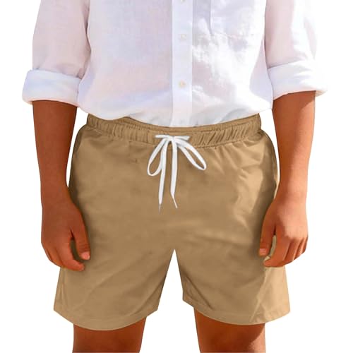Mjjsk Short d'été décontracté et respirant pour enfant - Taille élastique - Confortable - Pour l'école et la plage, B-beige., 9-10 ans