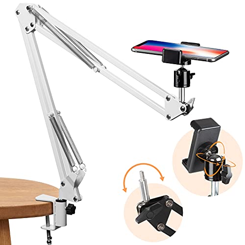 TARION Soporte para teléfono Celular Soporte de Video Brazo articulado Brazo de Soporte Flexible para videografía de fotografía Plana en Vivo (Blanco)