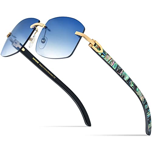 Image of HEPIDEM 100% Really Buffalo Horn Natural Mussel Shell Rimless Sunglasses 706