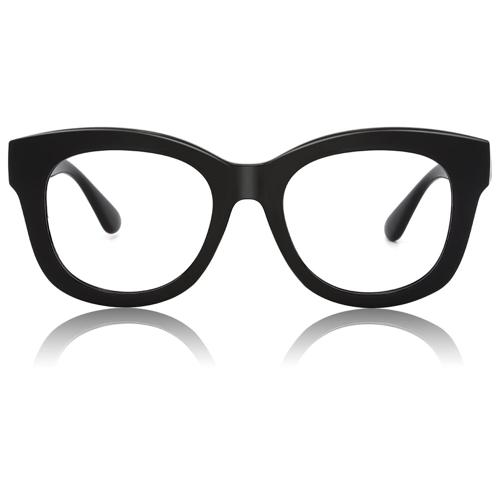 JiSoo Reading Glasses 1.25 Women/Men Designer Oversized Readers, Thick Large Round Ladies Reading Glasses 1.25, Black