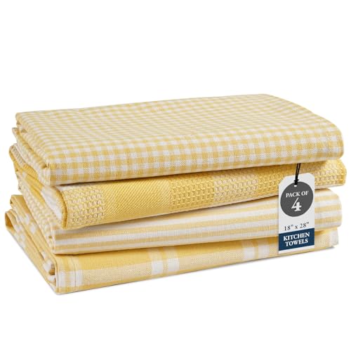 LANE LINEN Cotton Kitchen Towels Set, 4-Pack – Absorbent, Quick-D...