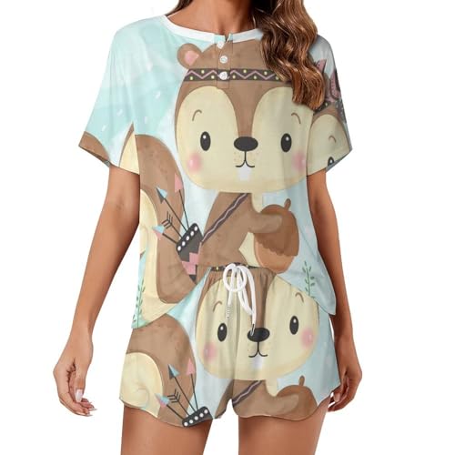 Ensemble pyjama femme manches courtes été vêtement de nuit homewear fluide