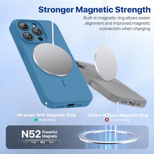 Image of Miracase Magnetic for iPhone 15 Pro Max Case, [Soft Anti-Scratch Microfiber Lining], Compatible with MagSafe, Liquid Silicone Case Shockproof Drop Protection Phone Case for 15 ProMax, Capri Blue