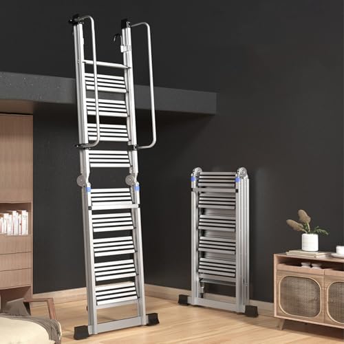 Escalera Escamoteable Escalera de Seguridad Resistente para Áticos, Escaleras Plegables para Áticos con Ganchos de Seguridad, Escalera para Áticos y Tejados Que Ahorra Espacio(10 Step-300cm (9.8ft))