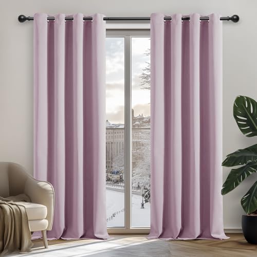 Deconovo Cortinas Habitación, Dormitorio Moderno, para Ventanas, Tela Suave Gruesa, con Ojales, 107x160 cm(Ancho x Alto), Rosa Claro, 2 Piezas
