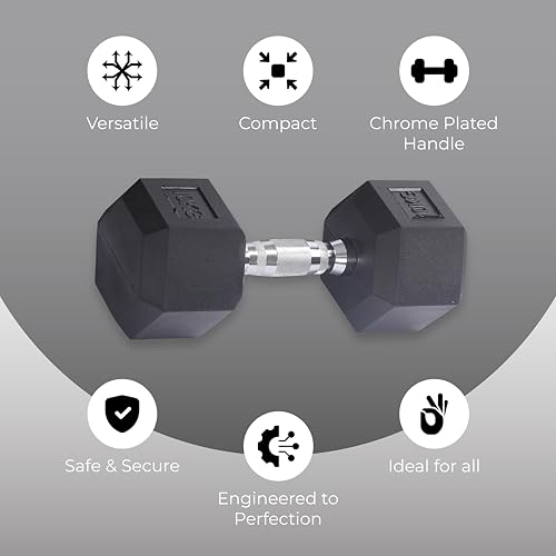 Endless Mancuerna hexagonal recubierta de goma, color negro, material: hierro y goma, perfecta para culturismo, fitness, levantamiento de pesas y entrenamiento en casa o gimnasio - Imagen 3