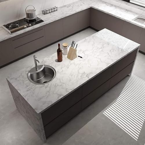Image of KRIVAZ Self Adhesive Marble Wallpaper Kitchen Oil Proof & Waterproof Wallpaper for Cabinet Makeover, Almirah, Plastic & Tabletop, Wardrobe (60x200cm) (White Marble)