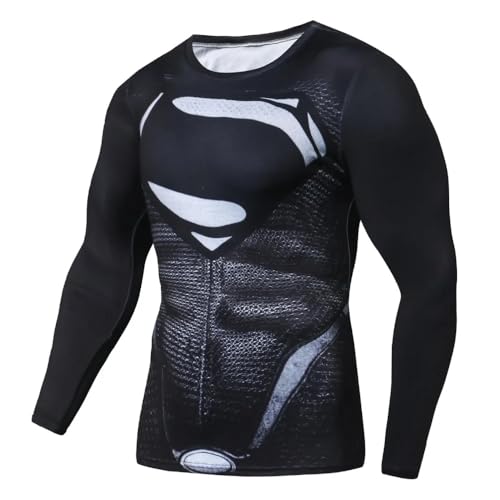 Camisa de Compressão Man of Steel Black Rashguard Elastano Manga Longa (BR, Alfa, G, Slim, Preto)