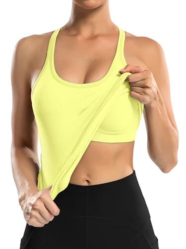 Image of ATTRACO Ribflex Ribbed Workout Tank Tops for Women with Built in Bra Racerback Scoop Neck Athletic Top