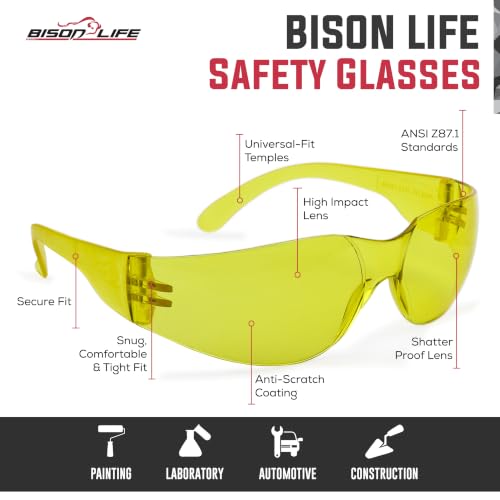 Image of BISON LIFE Clear Safety Glasses - ANSI Z87.1 Certified Scratch & Impact Resistant Eye Protection Goggles for Men & Women