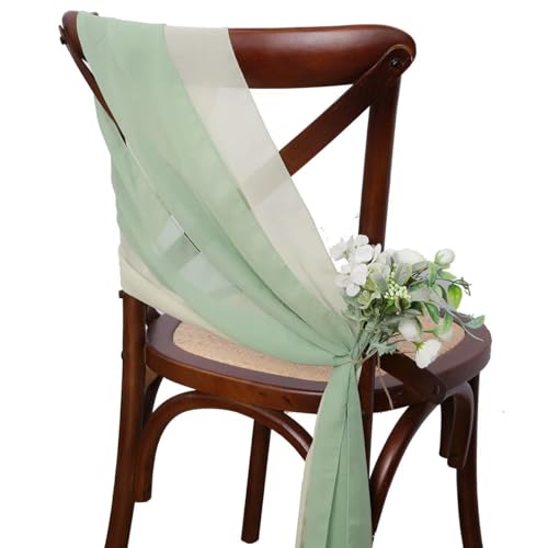 Generisch 30 STÜCKE (15er-Set) 30 * 275 cm Salbeigrüne Chiffon-Stuhlschärpen für Hochzeitsdekorationen Chiffon Vertikale Stuhlvorhänge Tüll-Stuhlhusse