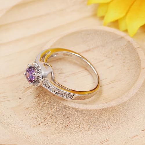 Half Eternity Halo Rings for Women - Platinum Plated Black Purple Cubic Zirconia Crystal Promise Anniversary Ring Size 6 7 8 9 Y0123