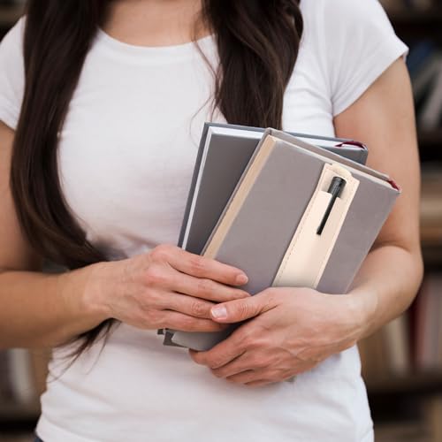 Image of 2 PCS Pen Holder for Notebook, Beige Pen Sleeve Pouch with Elastic Band, PU Leather Pencil Holder Loop for Journal Office Books School