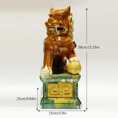 Estatua de Foo Dogs de cerámica artesanal color verde oscuro miniatura 2