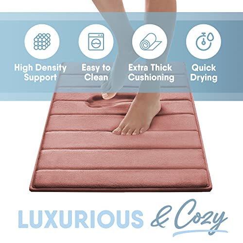 Microdry Quick Dry Memory Foam Bath Mats For Bathroom, Coretex Bathroom Rugs With Griptex Skid Resistant Base, Ultra Absorbent Bath Mats, Fade & Pilling Resistant, 2-Piece Set, 17X24” And 21X34”, Rose #TOP3