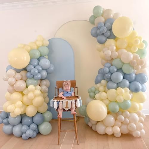 Image of Sage Green Dusty Blue Yellow Balloon, 12 Inch Fog Slate Blue Balloons with Olive Green Yellow Balloon for Oh Baby Shower Bridal Shower Birthday Wild One Party Bee Theme Party Deocration Supplies
