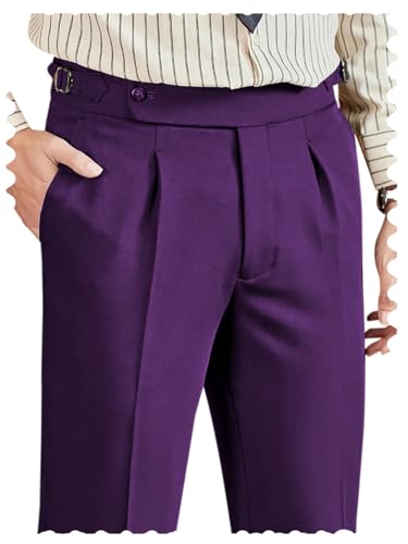 Mens Suit Pants Classic Gurkha Pants Formal Business Casual Pants Men Stretch Dress Pants Slim Fit Pants (Purple, 40W x 30L)