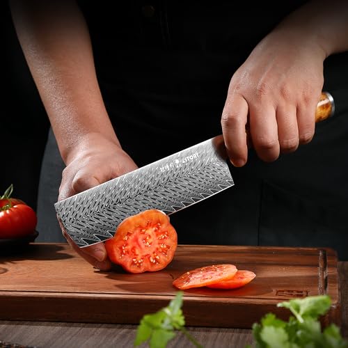 Kitory Damascus Nakiri Knife, 7" Ultra Sharp Kitchen knife - High Carbon 73-Layers 10Cr15CoMoV Stainless Steel - with White Shadow Wood Handle, for Kitchen and Restaurant, 2026 Gift — view 5