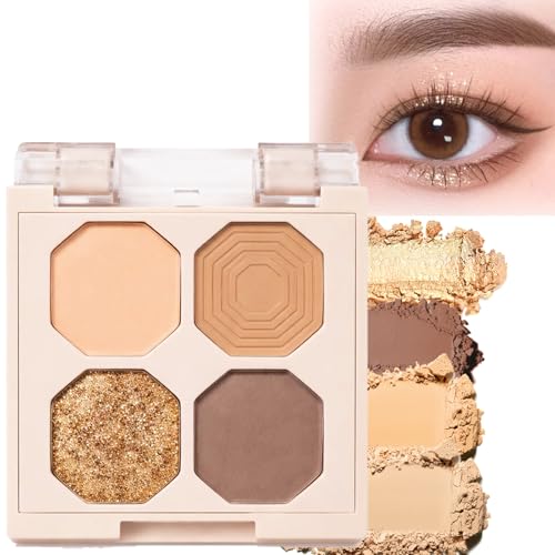 Image of Cashmere Taupe Nude Brown Quad Eyeshadow Palette With Matte & Shimmer Finishes - Neutral Powder Compact For Long-Lasting Daily Makeup In Office & School, Four-Colour Octagonal Design For Versatile