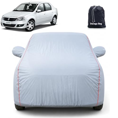 Image of Premium Car Cover for Logan | Waterproof, UV & Dust Protection | Mirror & Antenna Pocket | Triple Stitched, Soft Inner Lining, Belt & Buckle (Dark Grey)