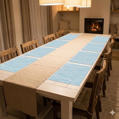 Image of YELONA Placemats for Dining Table - Heat Resistant, Non-Slip & Washable PVC Vinyl Table Mats - Set of 8, 45 x 30 cm (Ocean Blue)