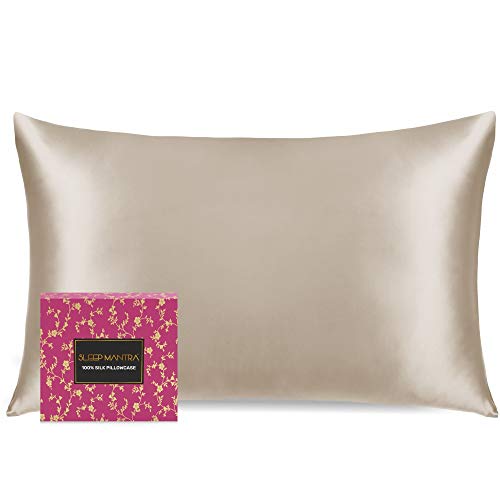 Sleep Mantra Pure Silk Pillowcase Queen Size - 30 Night Free Trial, 22 Momme Heavy Weight Pillow Cover, Washable and Wrinkle Resistant, Taupe Color Soft Pillow Sham with Hidden Zipper (20 x 30 Inch)