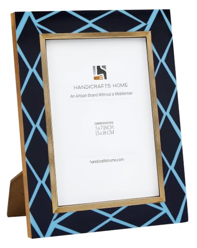 Handicrafts Home Handmade Resin Inlay Black Picture Frame Brass Decor, 5x7