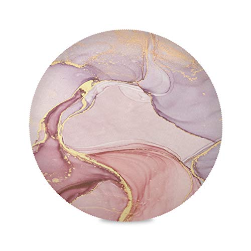 Marbre Rose Pierre Cuivre Métallisé Faux Sets De Table Rond Lavable Lot de 1/4/6 Set de Table Résistant à La Chaleur Antidérapant Décoré pour Tables à Manger la Fête 39cm