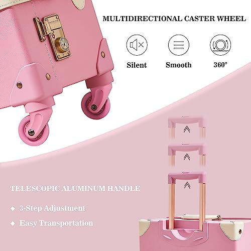 Image of UNIWALKER Vintage Pink Suitcase Set, 3 Piece Retro Trunk Luggage with Spinner Wheels TSA Lock and Cosmetic Train Case for Women, 26 inch+20 inch+12 inch