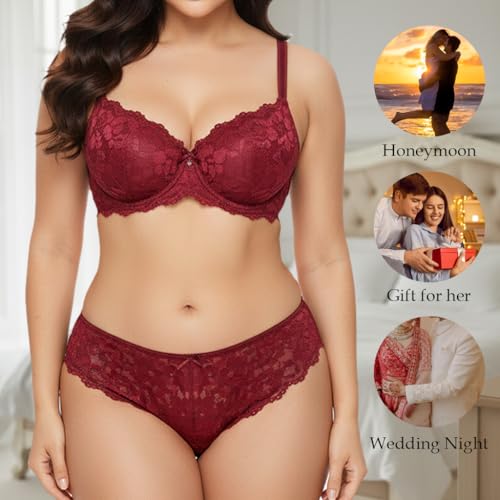 Image of Women's Floral Lace Lingerie Set | Bra and Panty Set | Lace Teddy Strap Babydoll Bodysuit Bra Panty Lingerie | Bikini Lingerie Babydoll Set for Honeymoon Couple Special Wedding Night