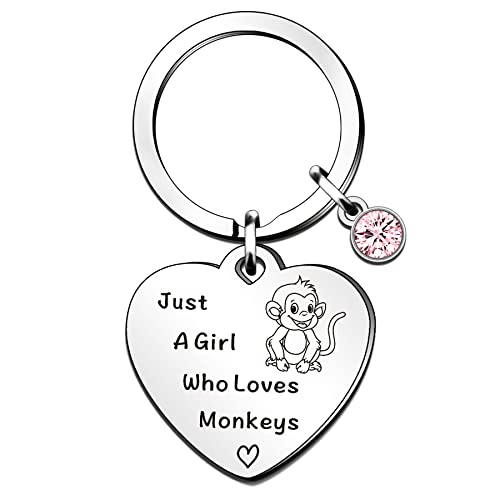 Funny Monkey Keyring - Animal Lover Gift for Women & Girls Who Love Monkeys, Silver, One Size, 1