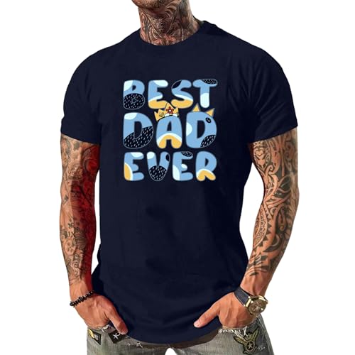 PCAEOVM Dad Shirt for Men Letter Print Tshirt Short Sleeve Best Dad Ever Graphic Tee Tops Navy Blue Medium
